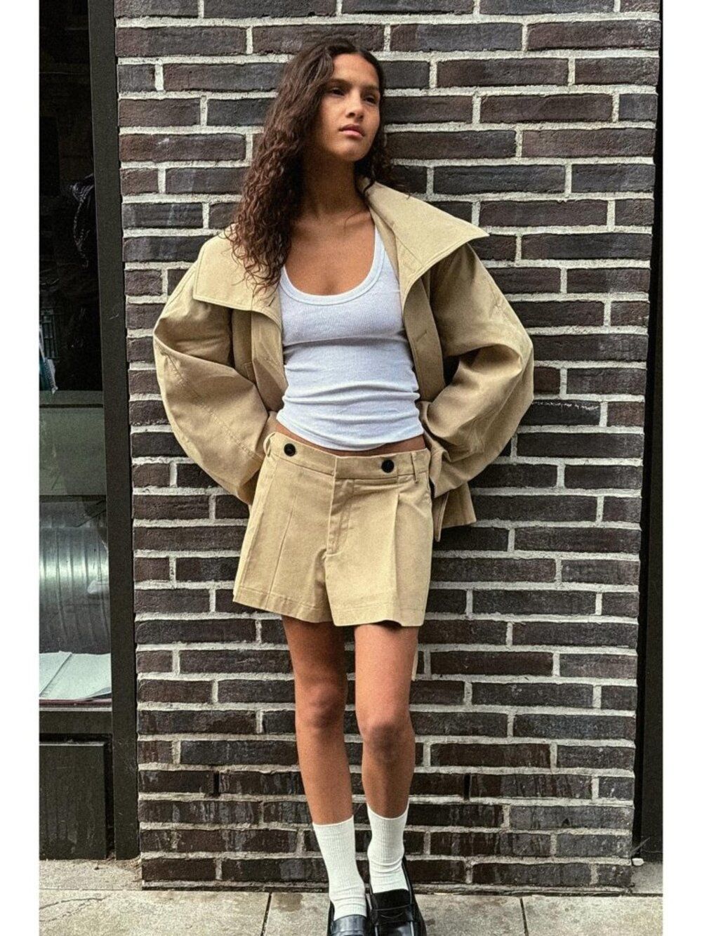 Zara Womens Belted Trench Coat Jacket M L Light Tan High Collar 5063/799 NWT